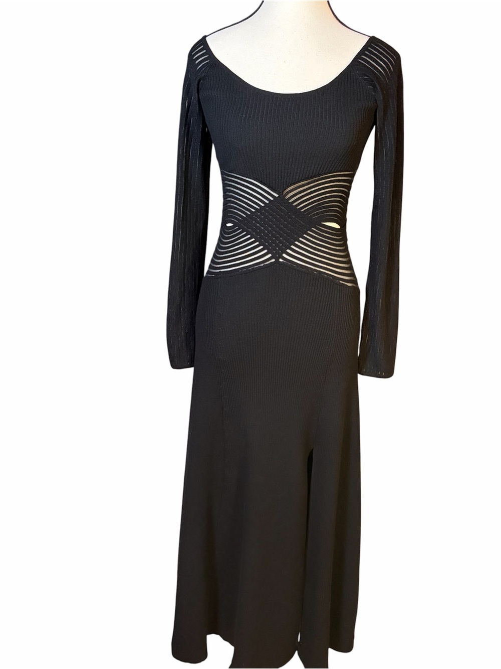 SOVERE Tilt Knit Midi Dress Black Women’s Size M Sweater Long Sleeve Bodycon - Picture 4 of 10